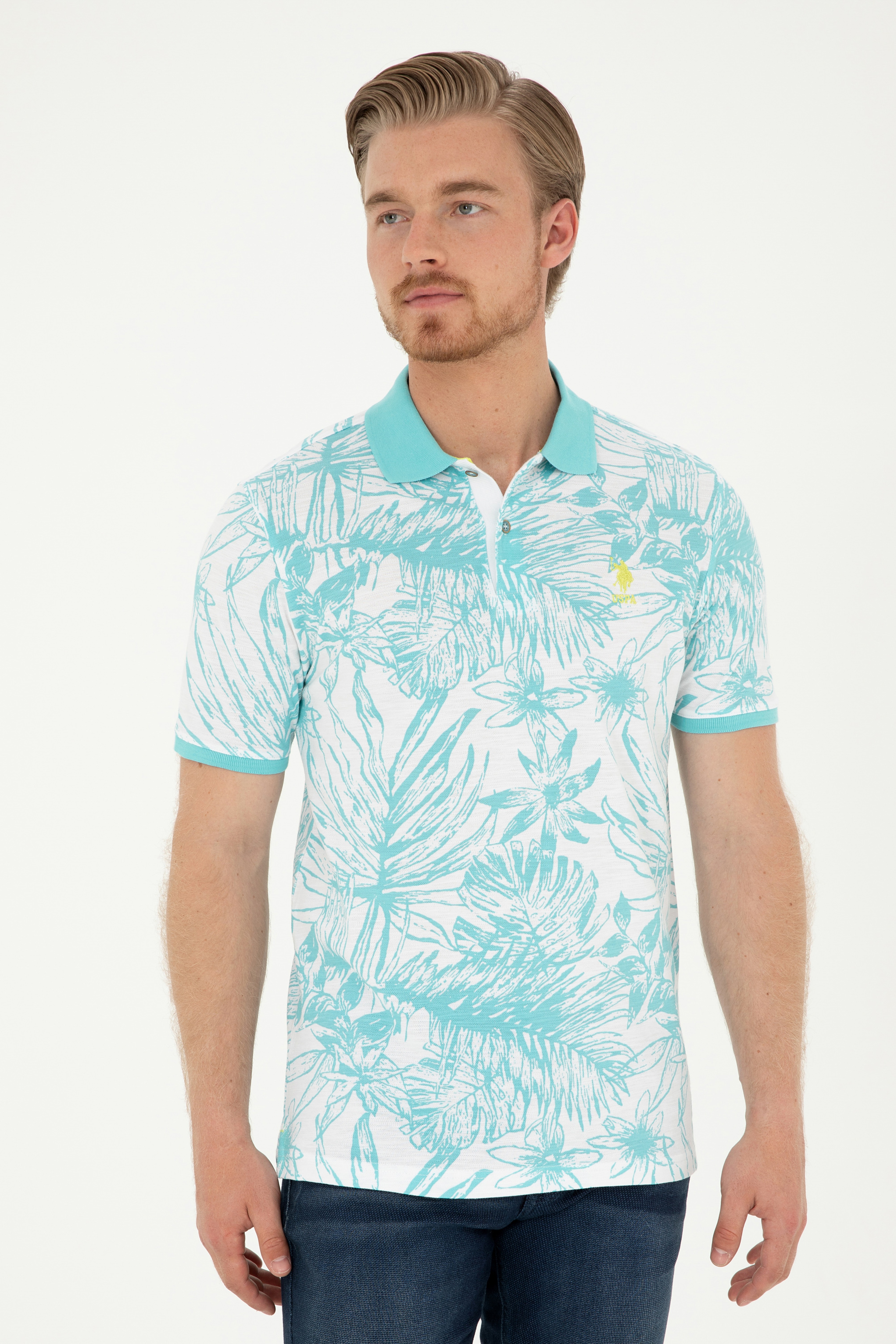Erkek Regular Fit Polo Yaka Mint Tişört - Image 1