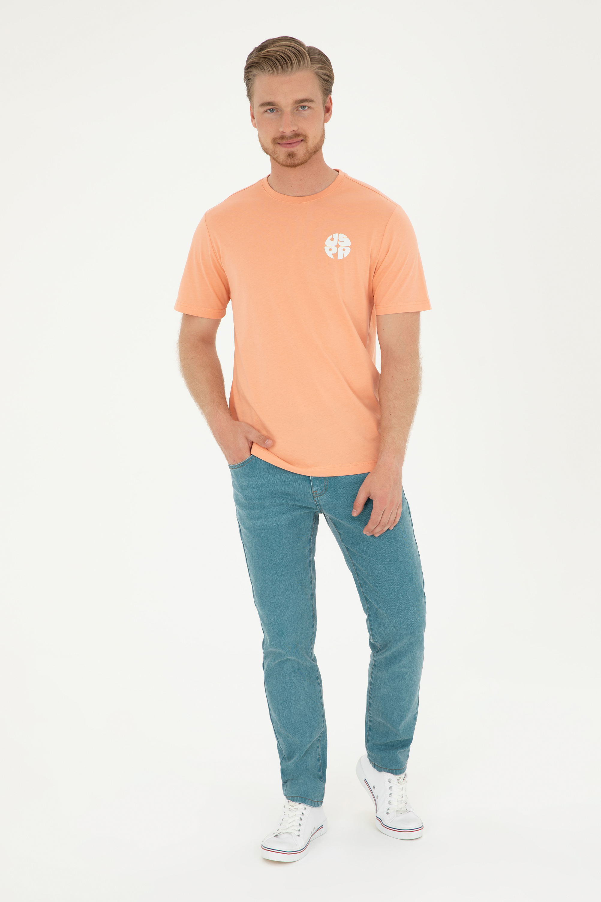 Erkek Regular Fit Bisiklet Yaka Somon Tişört