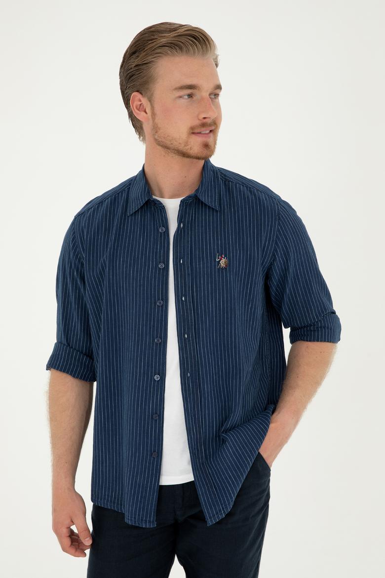 Erkek Koyu Mavi Jean Gömlek