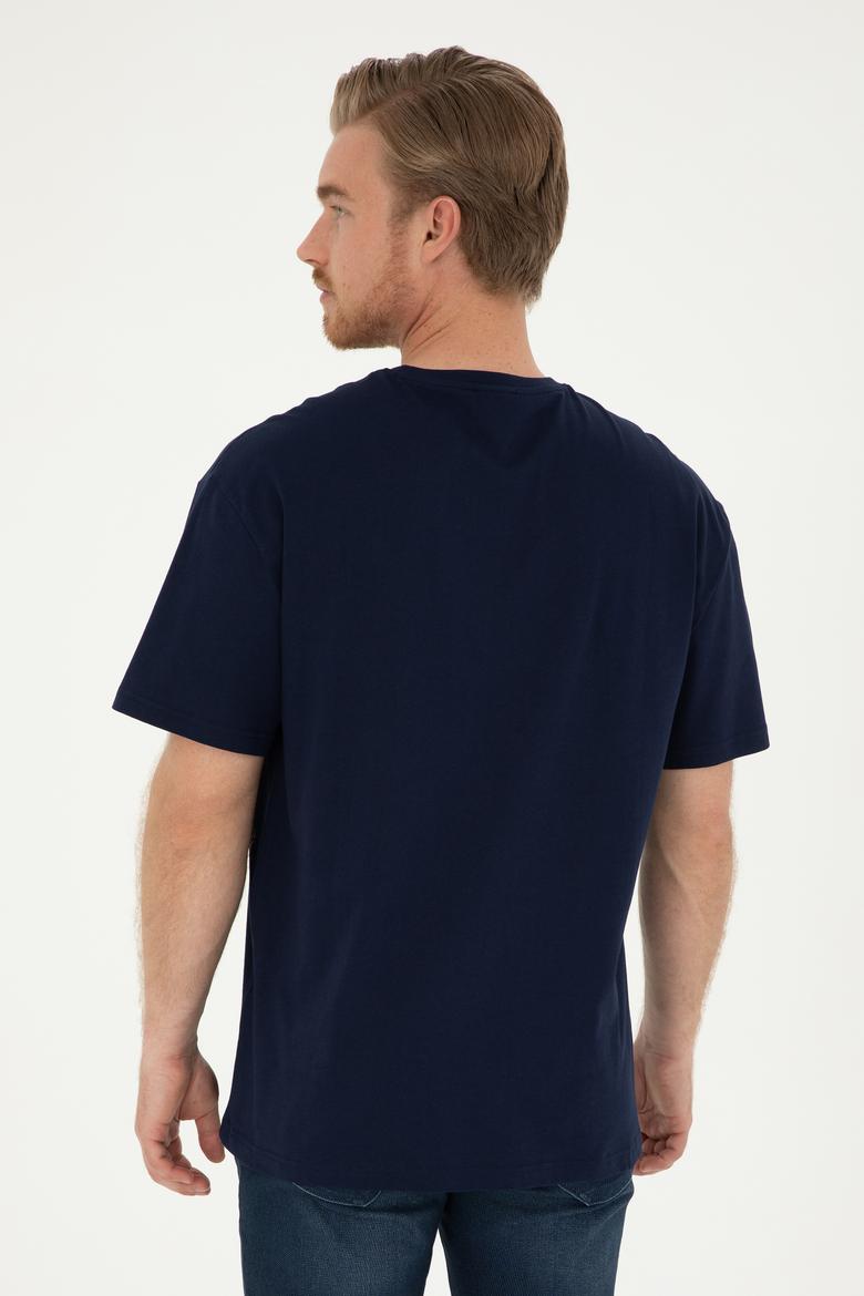 Erkek Comfort Fit Bisiklet Yaka Lacivert Tişört - 50281079007