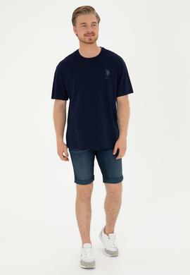 Erkek Comfort Fit Bisiklet Yaka Lacivert Tişört - 50281079007