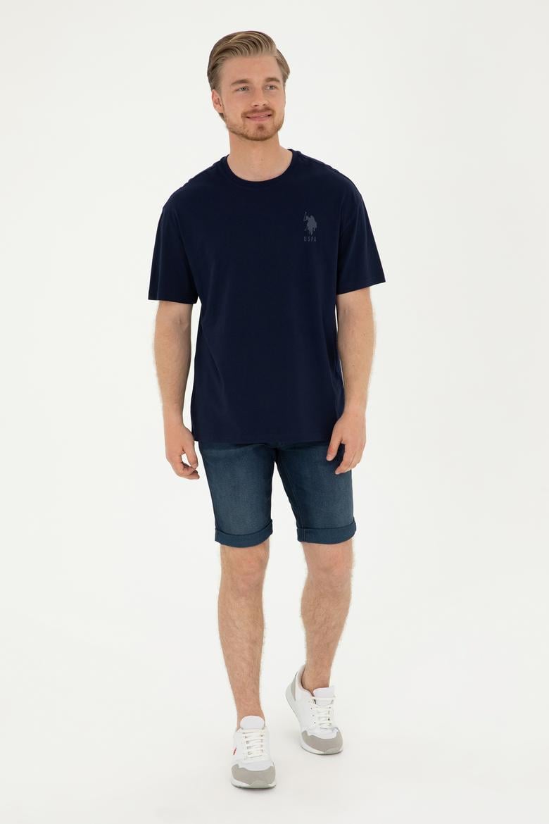 Erkek Comfort Fit Bisiklet Yaka Lacivert Tişört - 50281079007