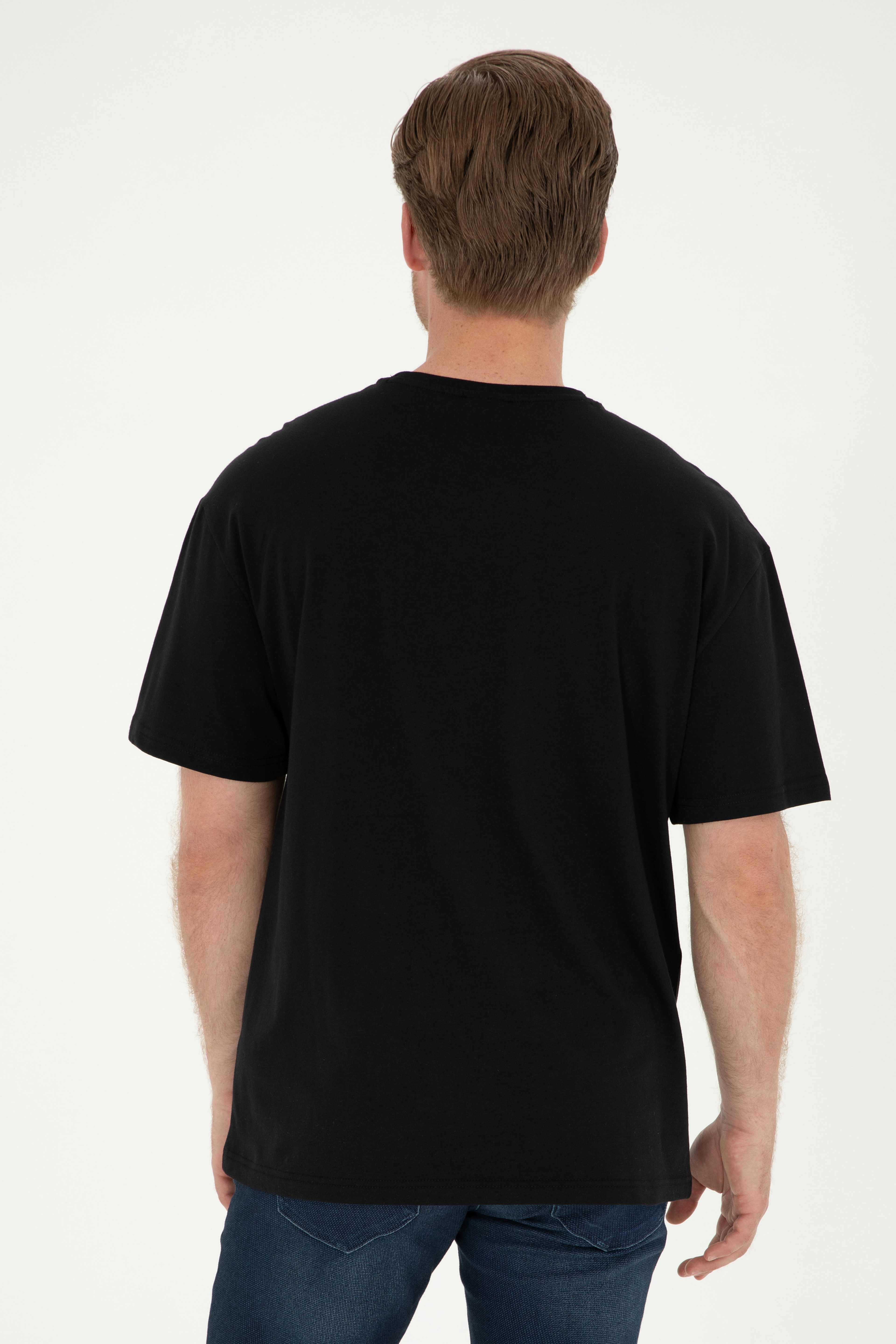 Erkek Comfort Fit Bisiklet Yaka Siyah Tişört - Image 5