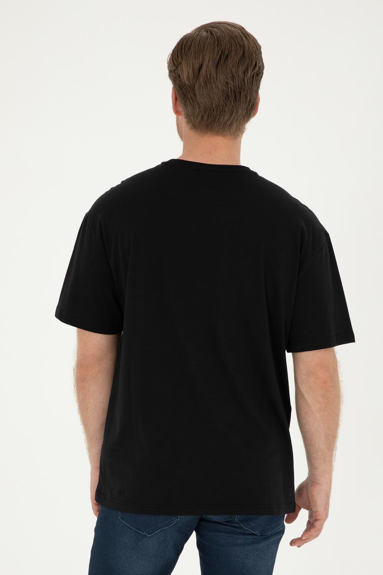 Erkek Comfort Fit Bisiklet Yaka Siyah Tişört - 50281079071