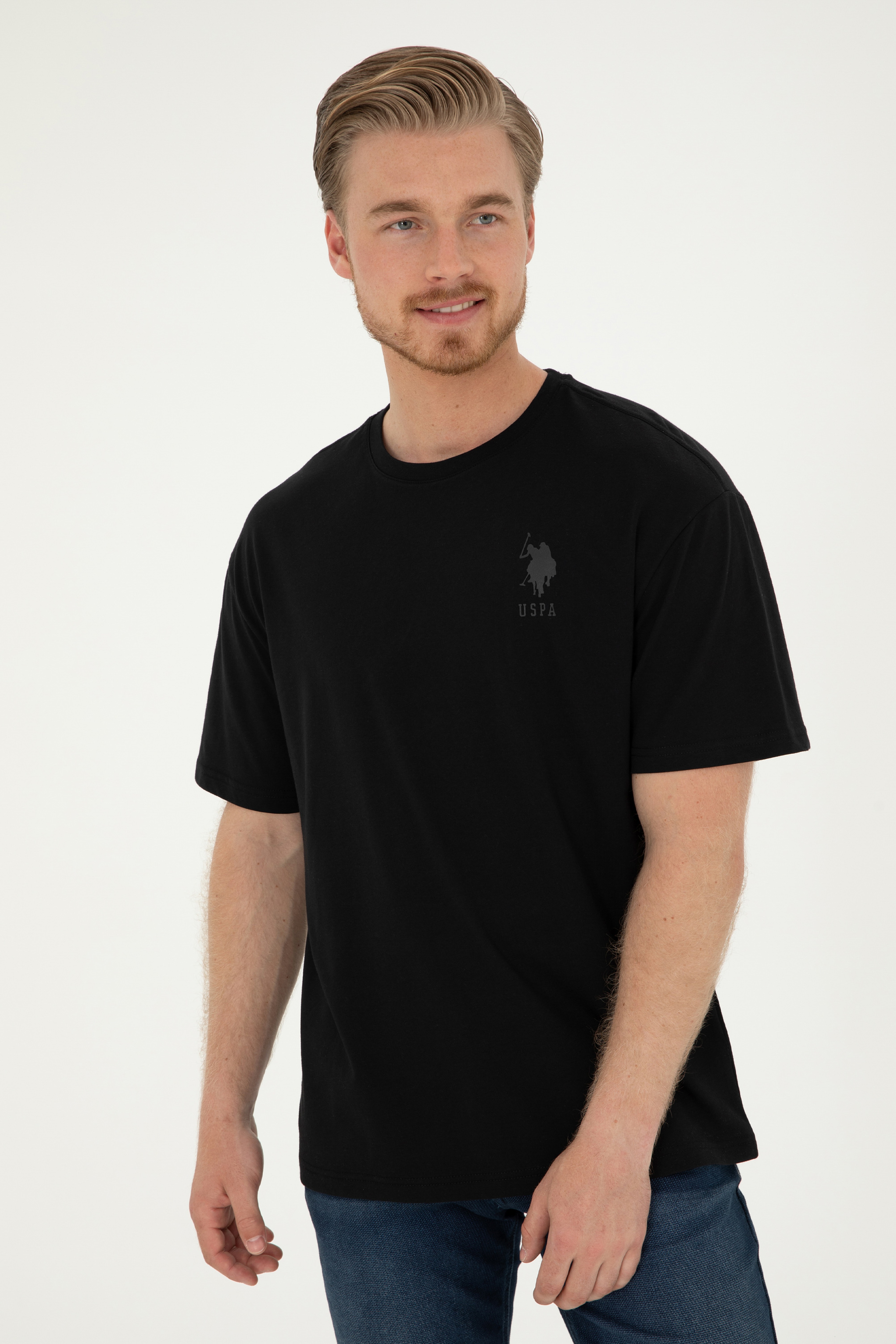 Erkek Comfort Fit Bisiklet Yaka Siyah Tişört - Image 3