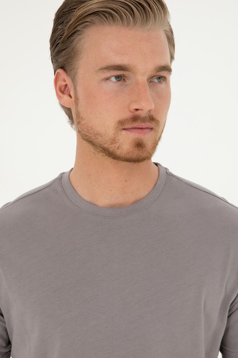 Erkek Koyu Gri Basic Tişört - 50284618234
