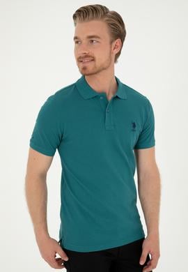 Erkek Slim Fit Polo Yaka Koyu Yeşil Basic Tişört - 50279613223