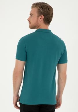 Erkek Slim Fit Polo Yaka Koyu Yeşil Basic Tişört - 50279613223