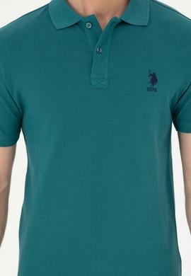 Erkek Slim Fit Polo Yaka Koyu Yeşil Basic Tişört - 50279613223