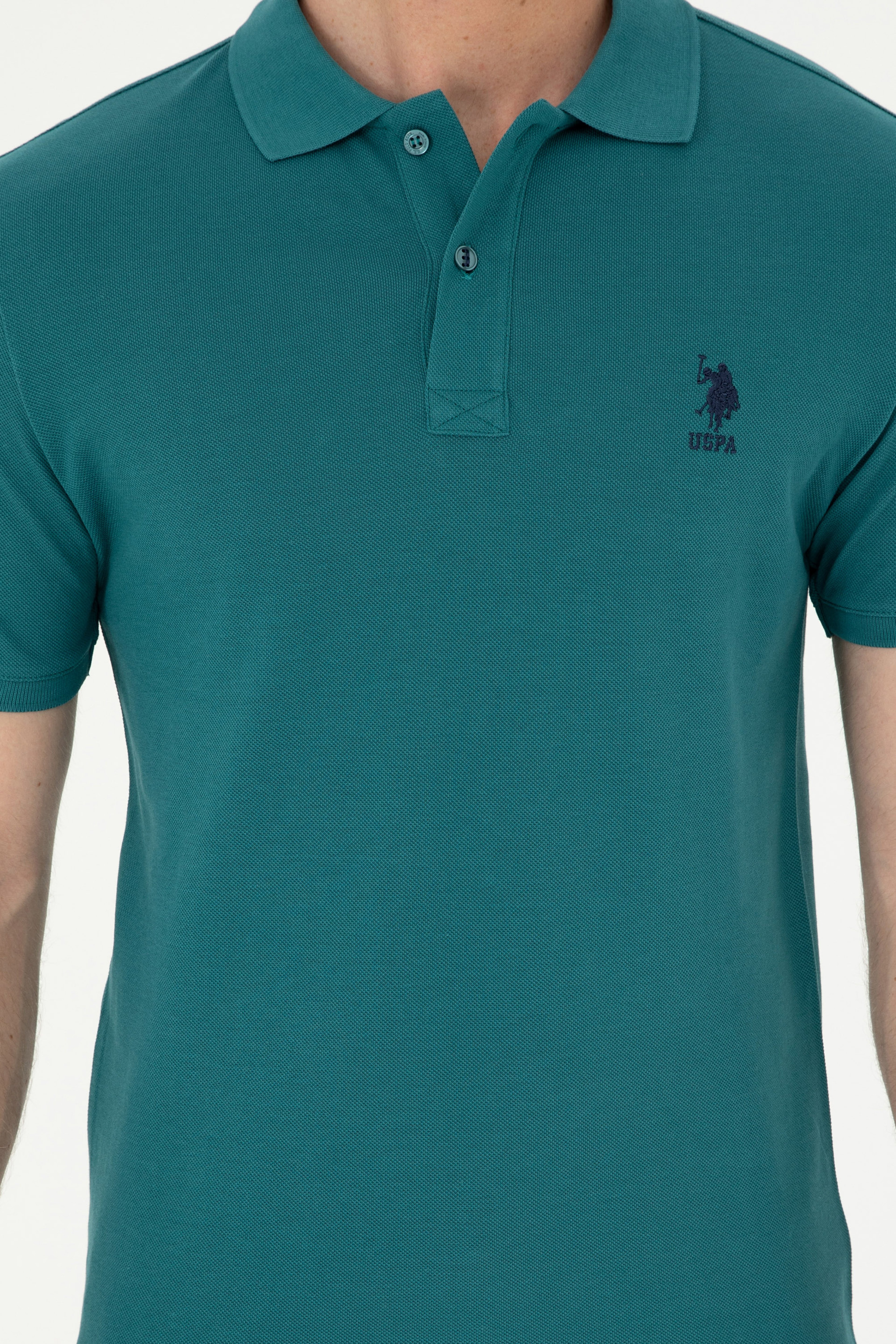 Erkek Slim Fit Polo Yaka Koyu Yeşil Basic Tişört - Image 6