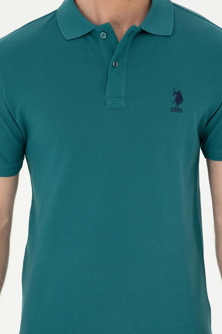 Erkek Slim Fit Polo Yaka Koyu Yeşil Basic Tişört - 50279613223