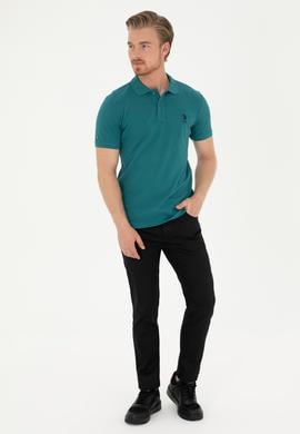 Erkek Slim Fit Polo Yaka Koyu Yeşil Basic Tişört - 50279613223