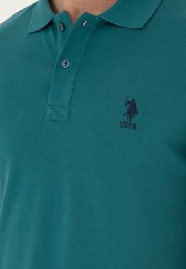Erkek Slim Fit Polo Yaka Koyu Yeşil Basic Tişört - 50279613223