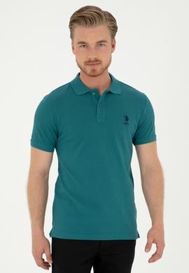Erkek Slim Fit Polo Yaka Koyu Yeşil Basic Tişört - 50279613223