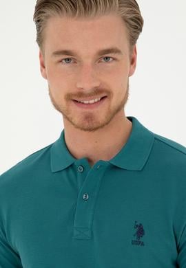 Erkek Slim Fit Polo Yaka Koyu Yeşil Basic Tişört - 50279613223