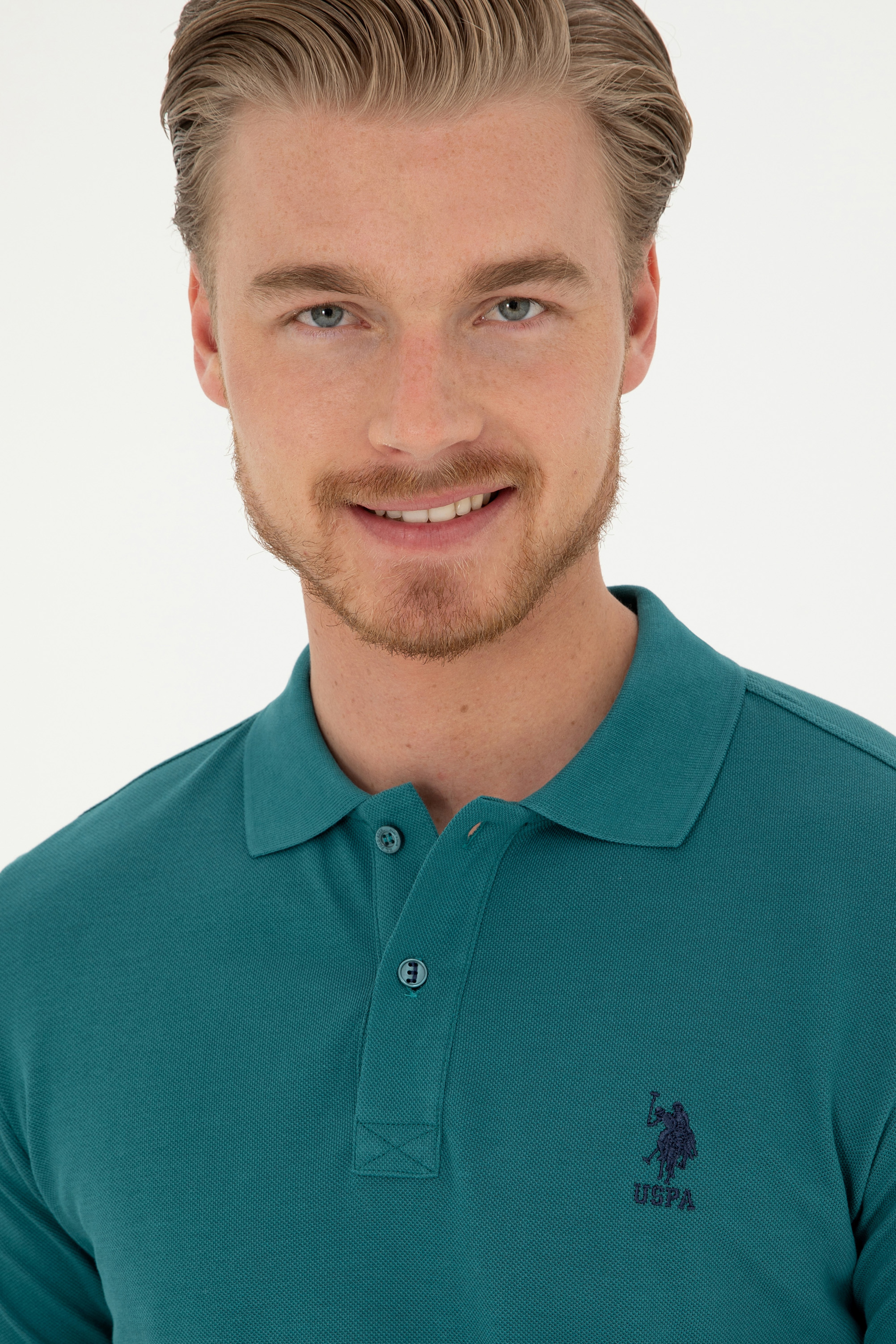 Erkek Slim Fit Polo Yaka Koyu Yeşil Basic Tişört - Image 2