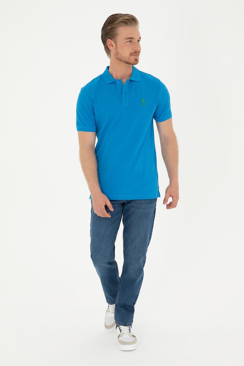 Erkek Slim Fit Polo Yaka Saks Basic Tişört - 50279613337