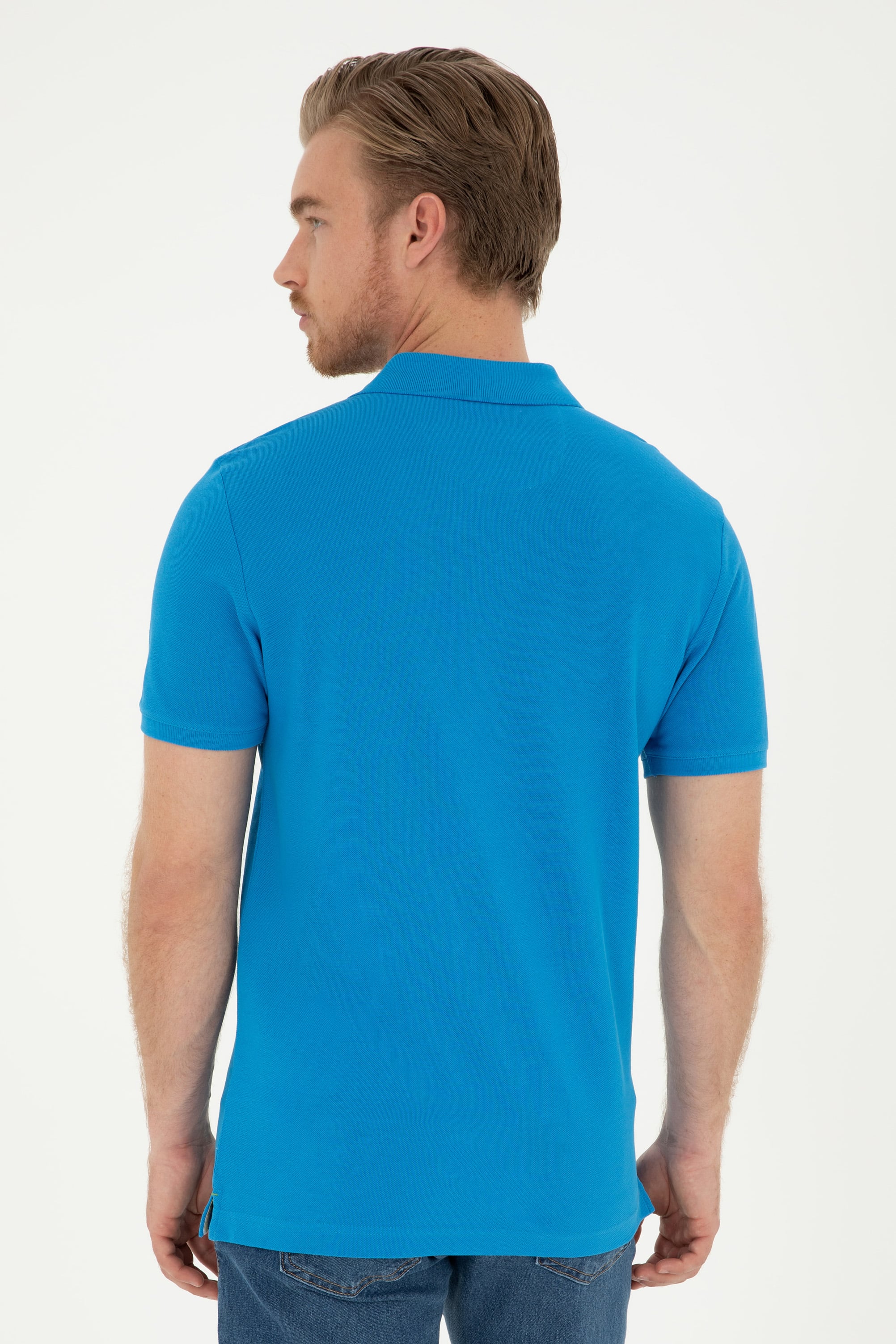 Erkek Slim Fit Polo Yaka Saks Basic Tişört