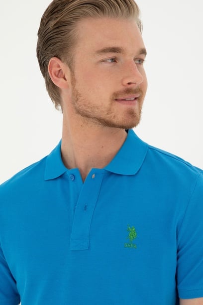 Erkek Slim Fit Polo Yaka Saks Basic Tişört