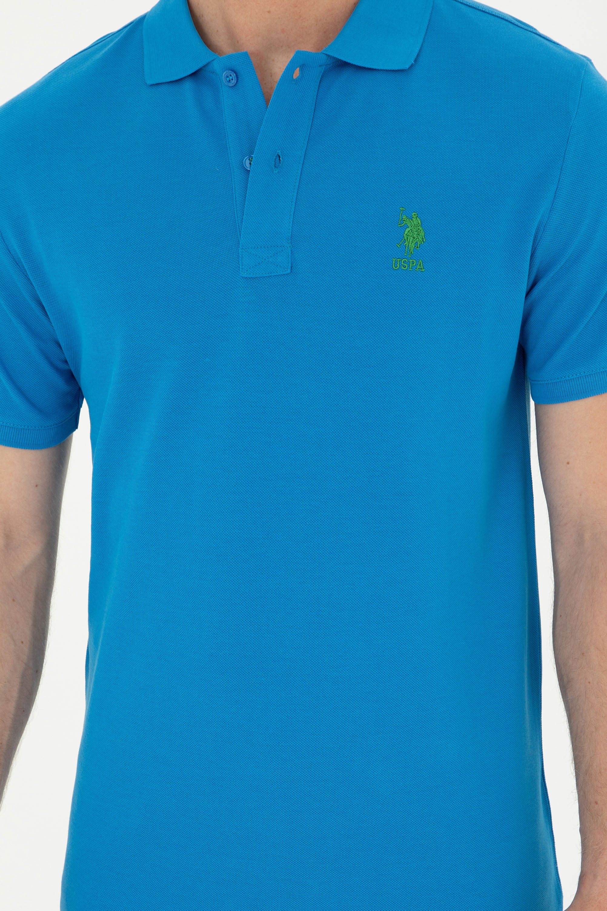 Erkek Slim Fit Polo Yaka Saks Basic Tişört