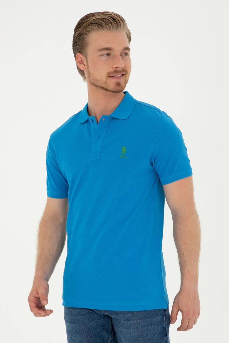 Erkek Slim Fit Polo Yaka Saks Basic Tişört