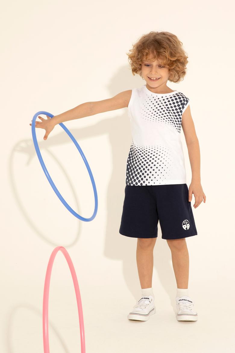 Erkek Çocuk Beyaz Kolsuz Bisiklet Yaka Tişört - 50282249034