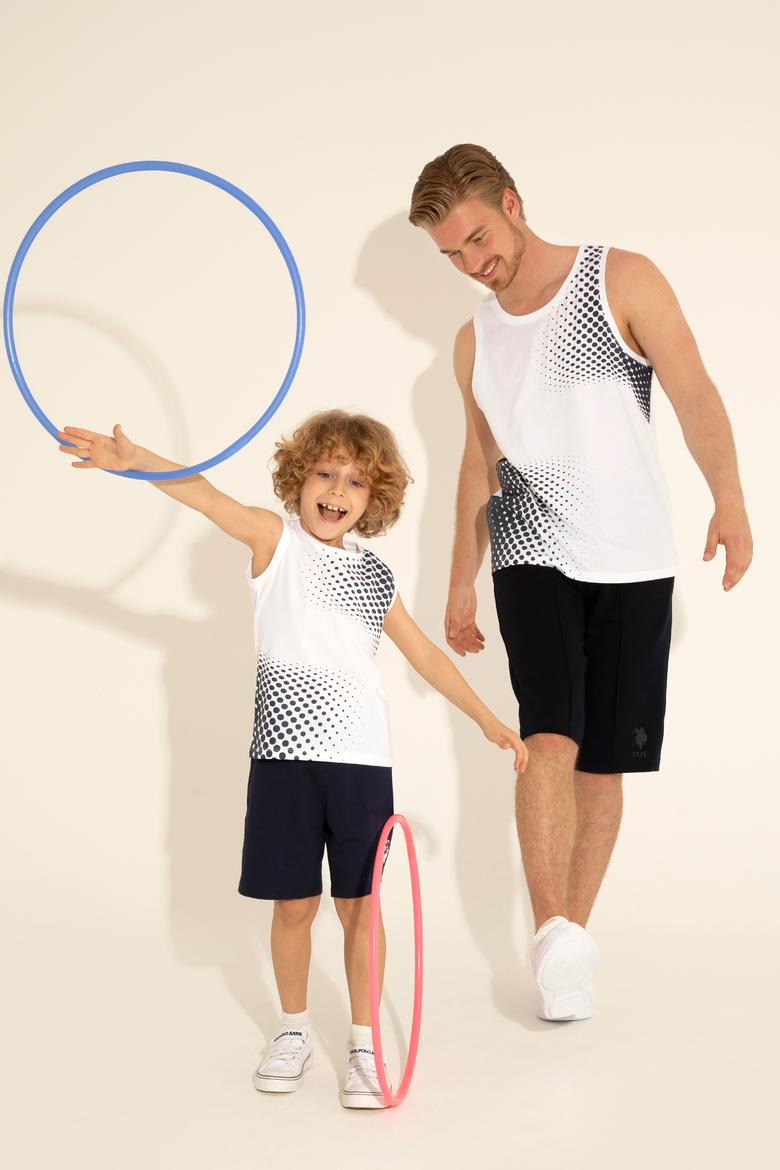 Erkek Çocuk Beyaz Kolsuz Bisiklet Yaka Tişört