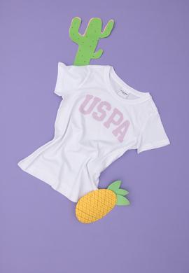 Kız Çocuk Beyaz Bisiklet Yaka Basic Tişört - 50283360001