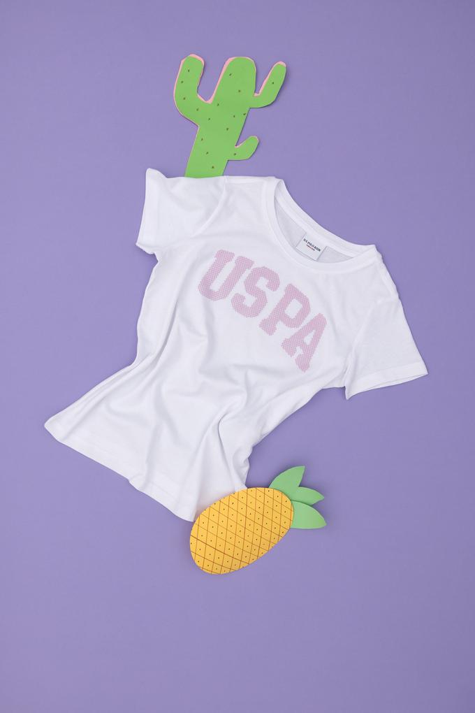 Kız Çocuk Beyaz Bisiklet Yaka Basic Tişört