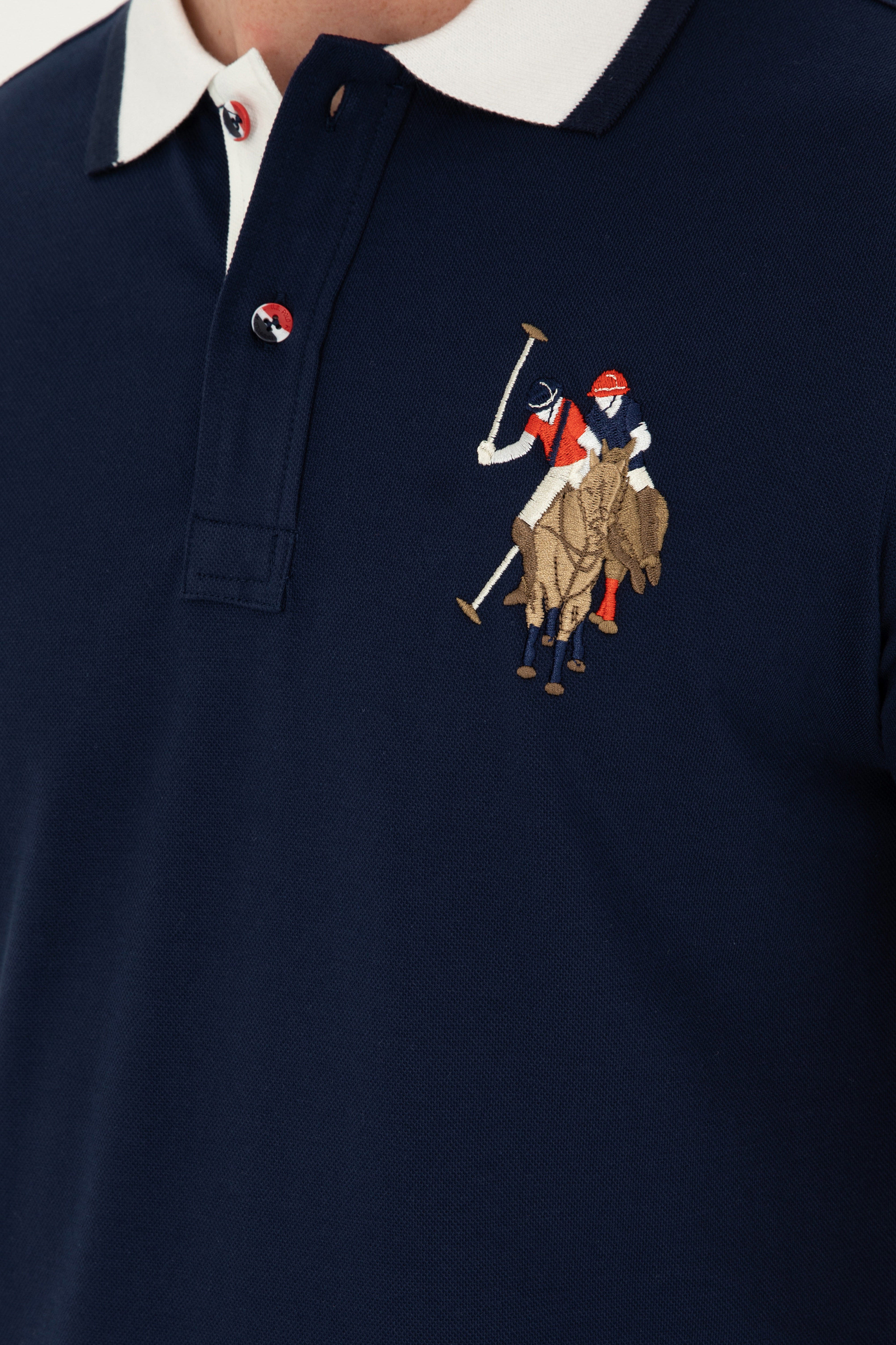 Erkek Slim Fit Polo Yaka Lacivert Basic Tişört - Image 7