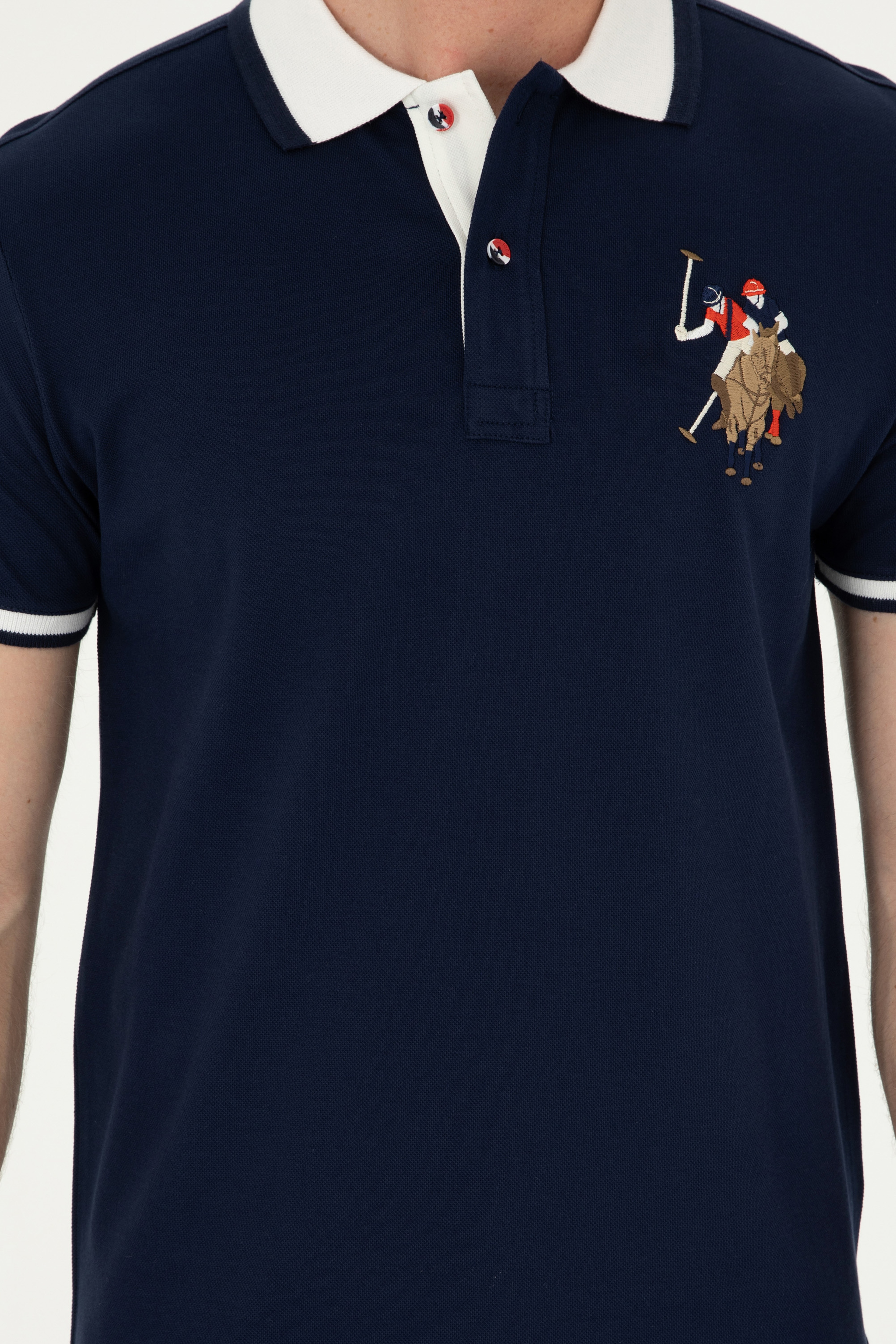 Erkek Slim Fit Polo Yaka Lacivert Basic Tişört