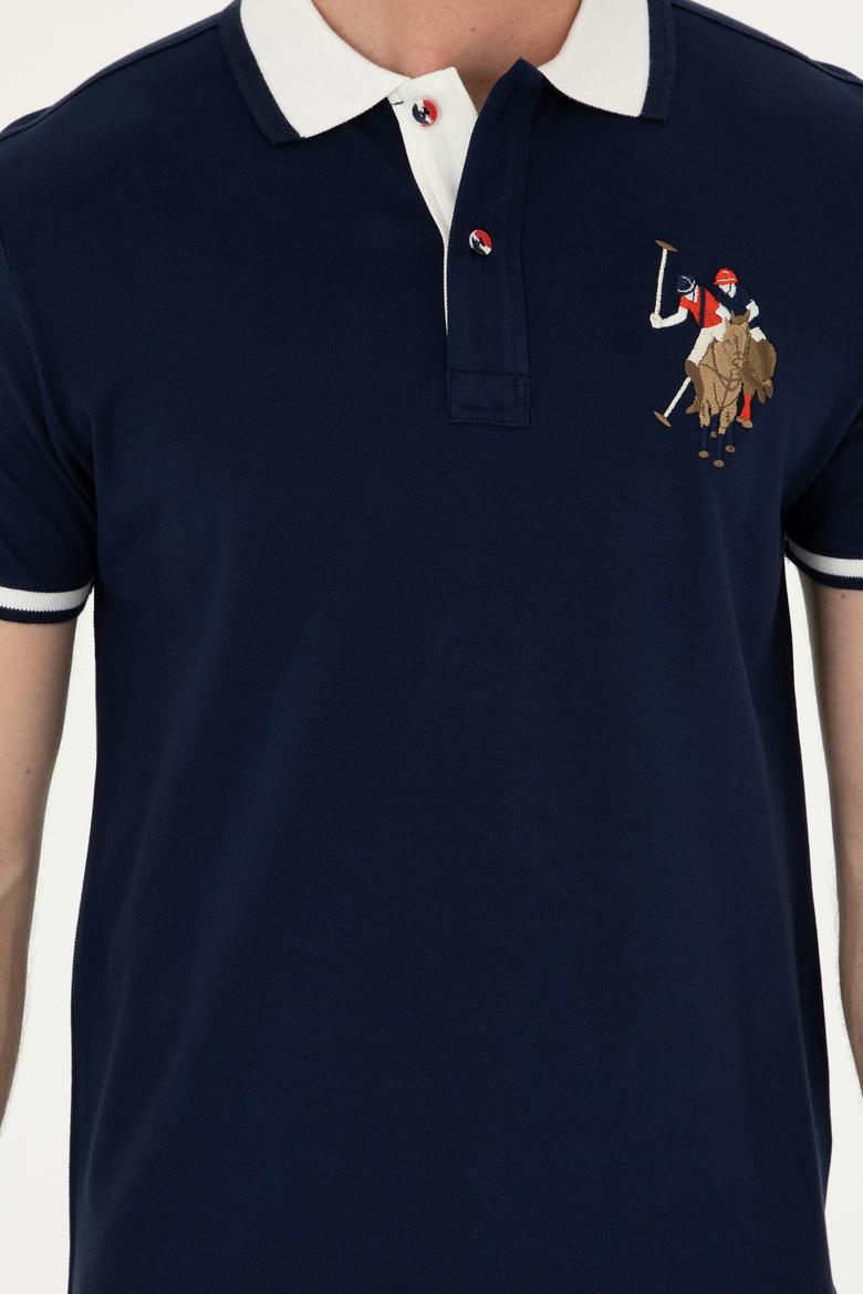 Erkek Slim Fit Polo Yaka Lacivert Basic Tişört - 50279559032