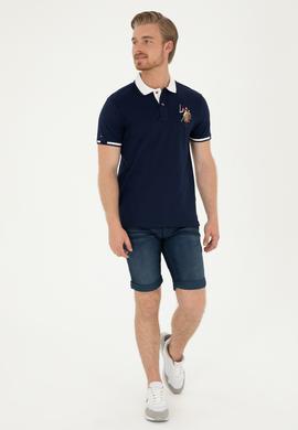 Erkek Slim Fit Polo Yaka Lacivert Basic Tişört - 50279559032