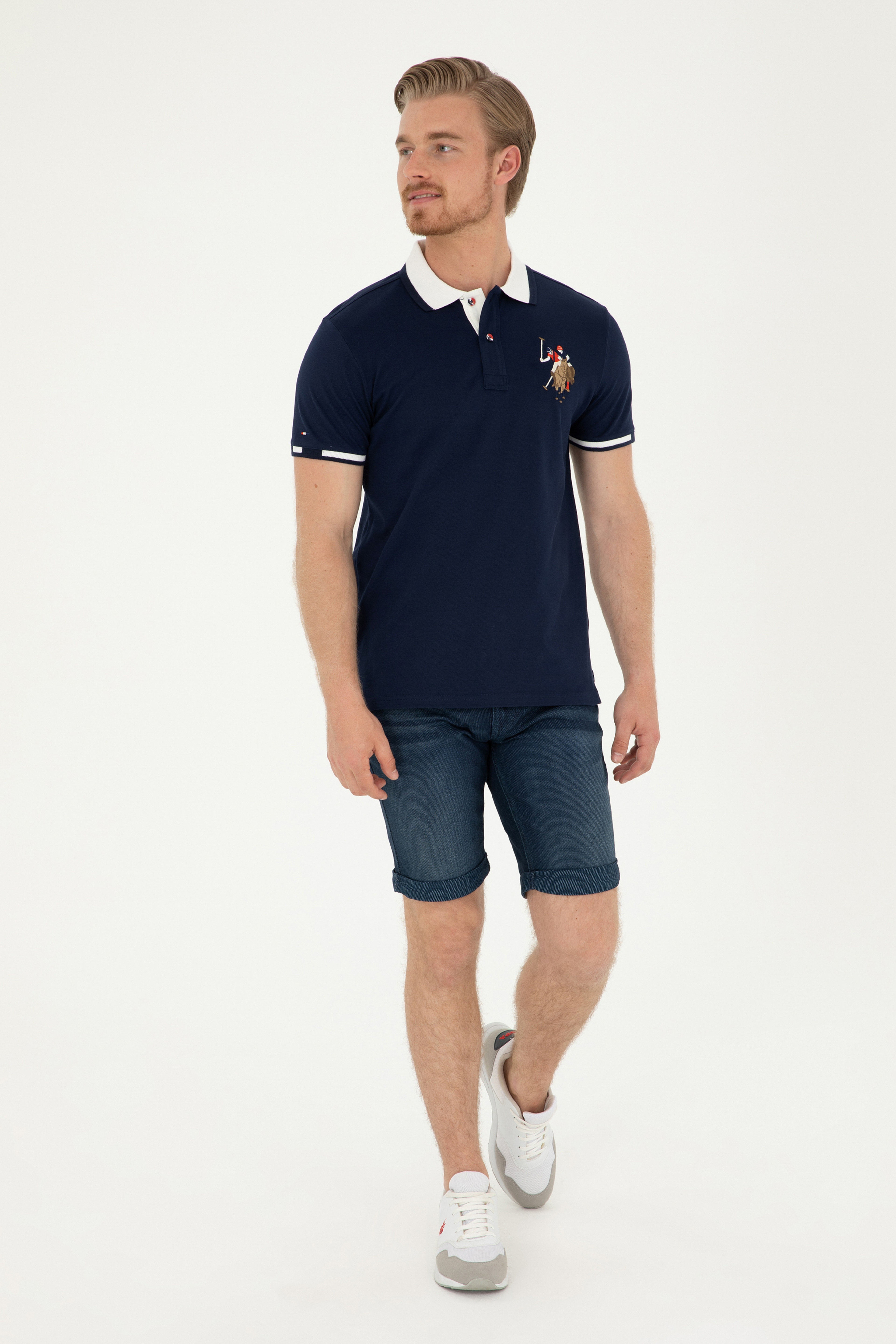 Erkek Slim Fit Polo Yaka Lacivert Basic Tişört - Image 4