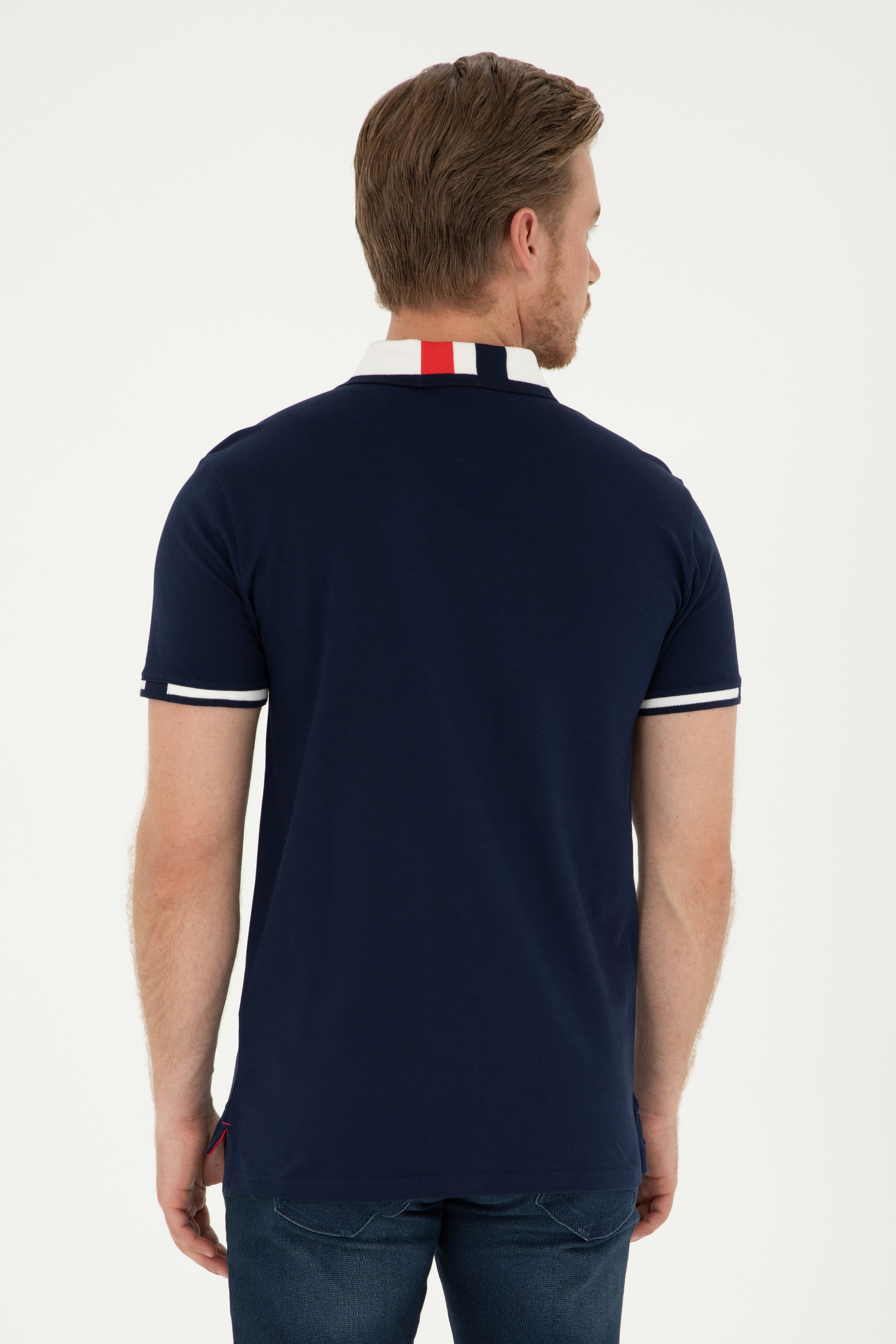 Erkek Slim Fit Polo Yaka Lacivert Basic Tişört