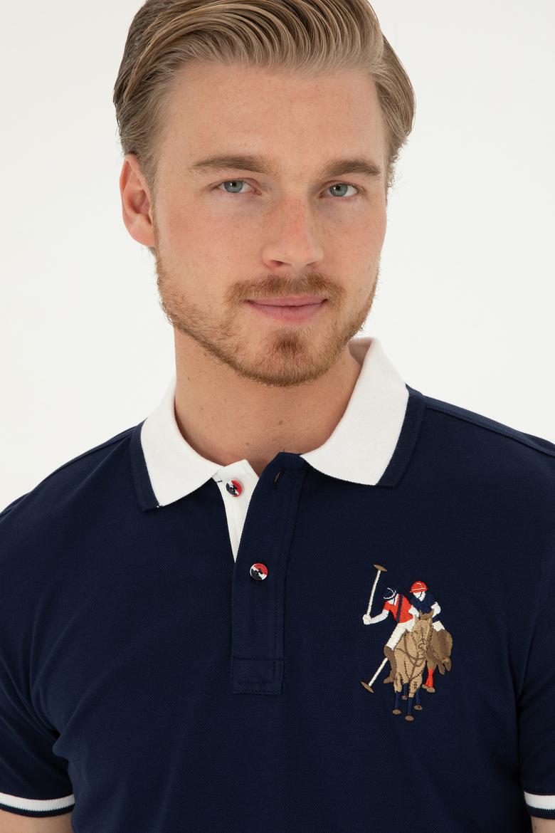 Erkek Slim Fit Polo Yaka Lacivert Basic Tişört - 50279559032