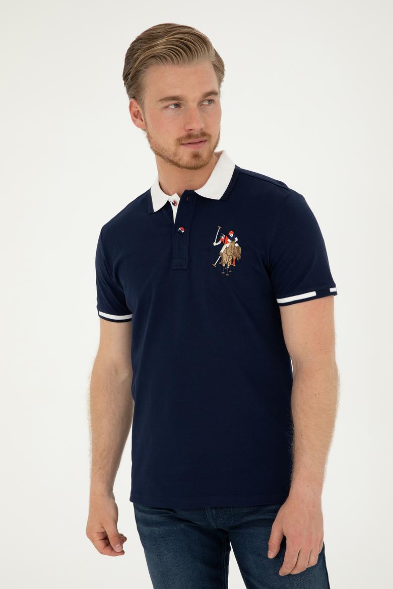 Erkek Slim Fit Polo Yaka Lacivert Basic Tişört - 50279559032