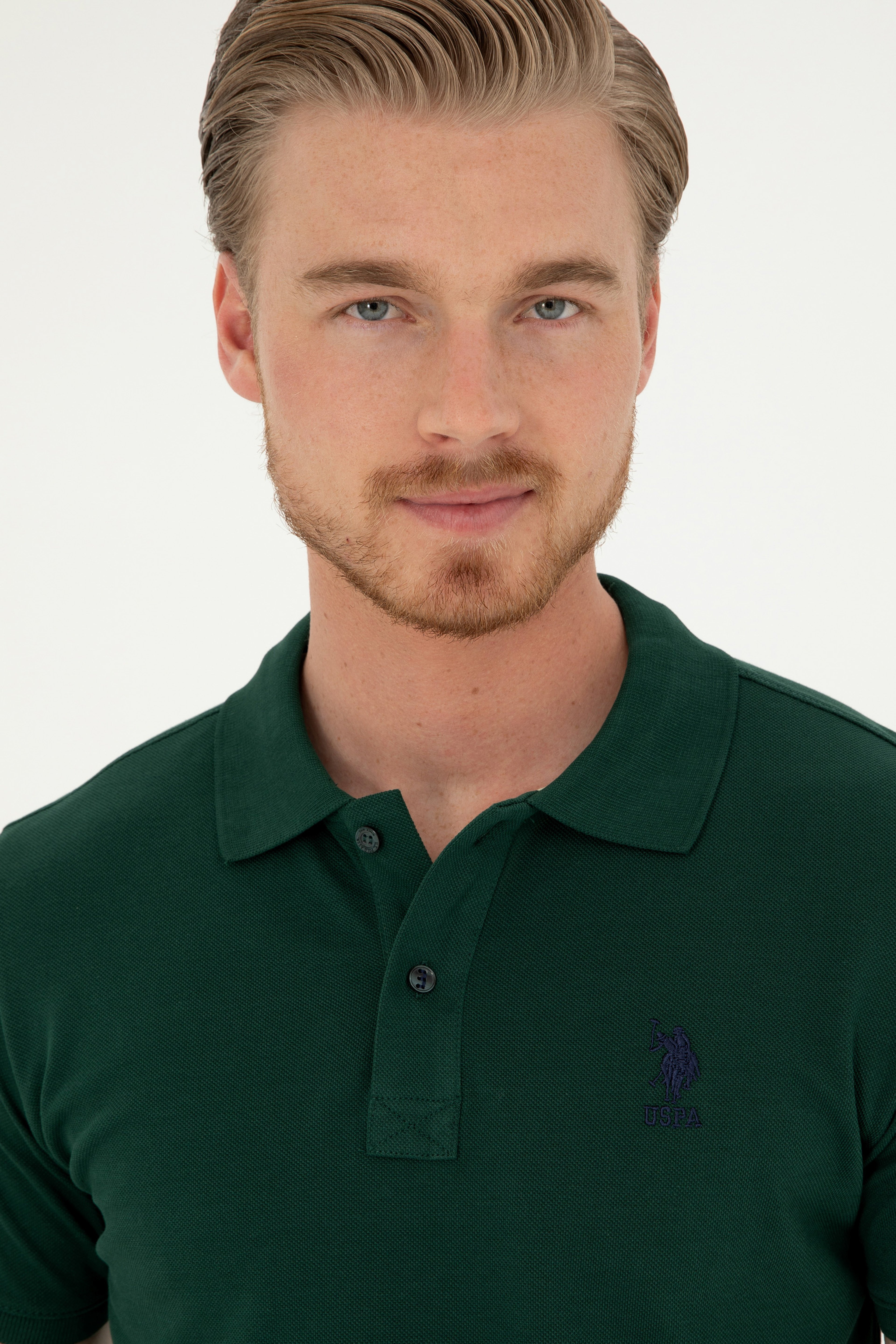 Erkek Slim Fit Polo Yaka Koyu Yeşil Basic Tişört - Image 2