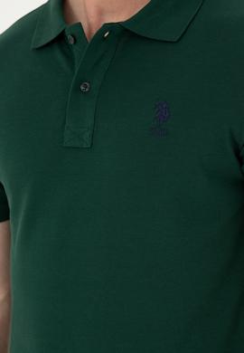 Erkek Slim Fit Polo Yaka Koyu Yeşil Basic Tişört - 50279613364
