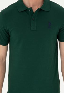 Erkek Slim Fit Polo Yaka Koyu Yeşil Basic Tişört - 50279613364