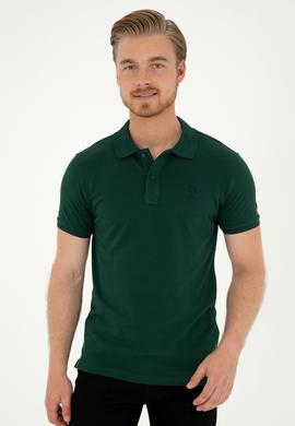 Erkek Slim Fit Polo Yaka Koyu Yeşil Basic Tişört - 50279613364