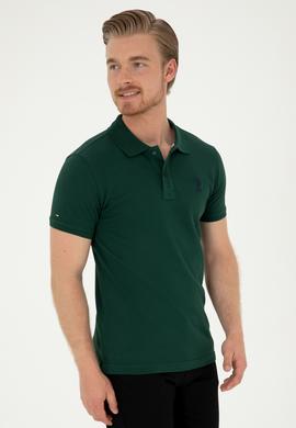 Erkek Slim Fit Polo Yaka Koyu Yeşil Basic Tişört - 50279613364