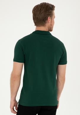 Erkek Slim Fit Polo Yaka Koyu Yeşil Basic Tişört - 50279613364