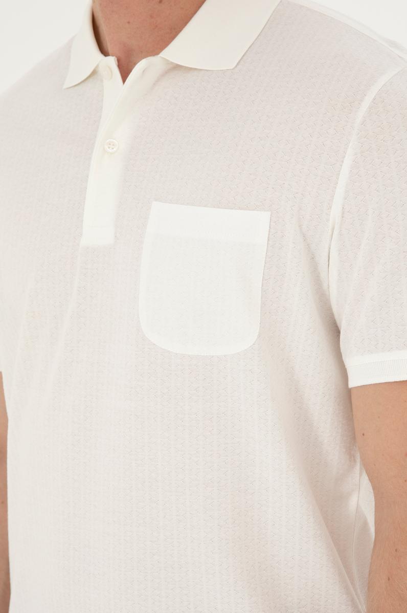 Erkek Regular Fit Polo Yaka Ekru Tişört