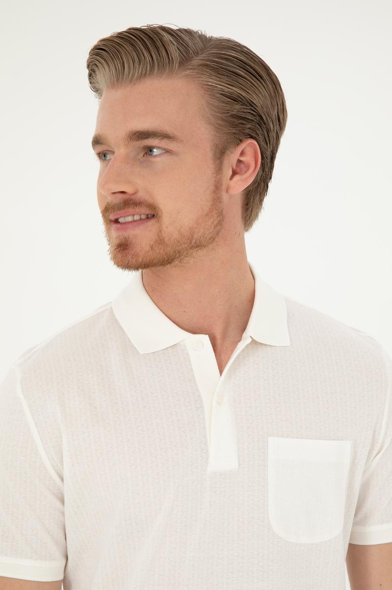Erkek Regular Fit Polo Yaka Ekru Tişört