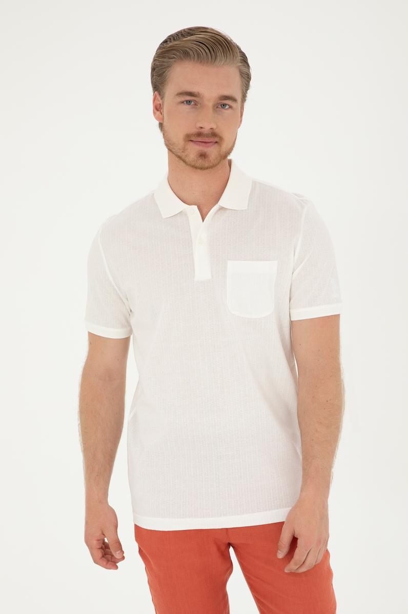 Erkek Regular Fit Polo Yaka Ekru Tişört