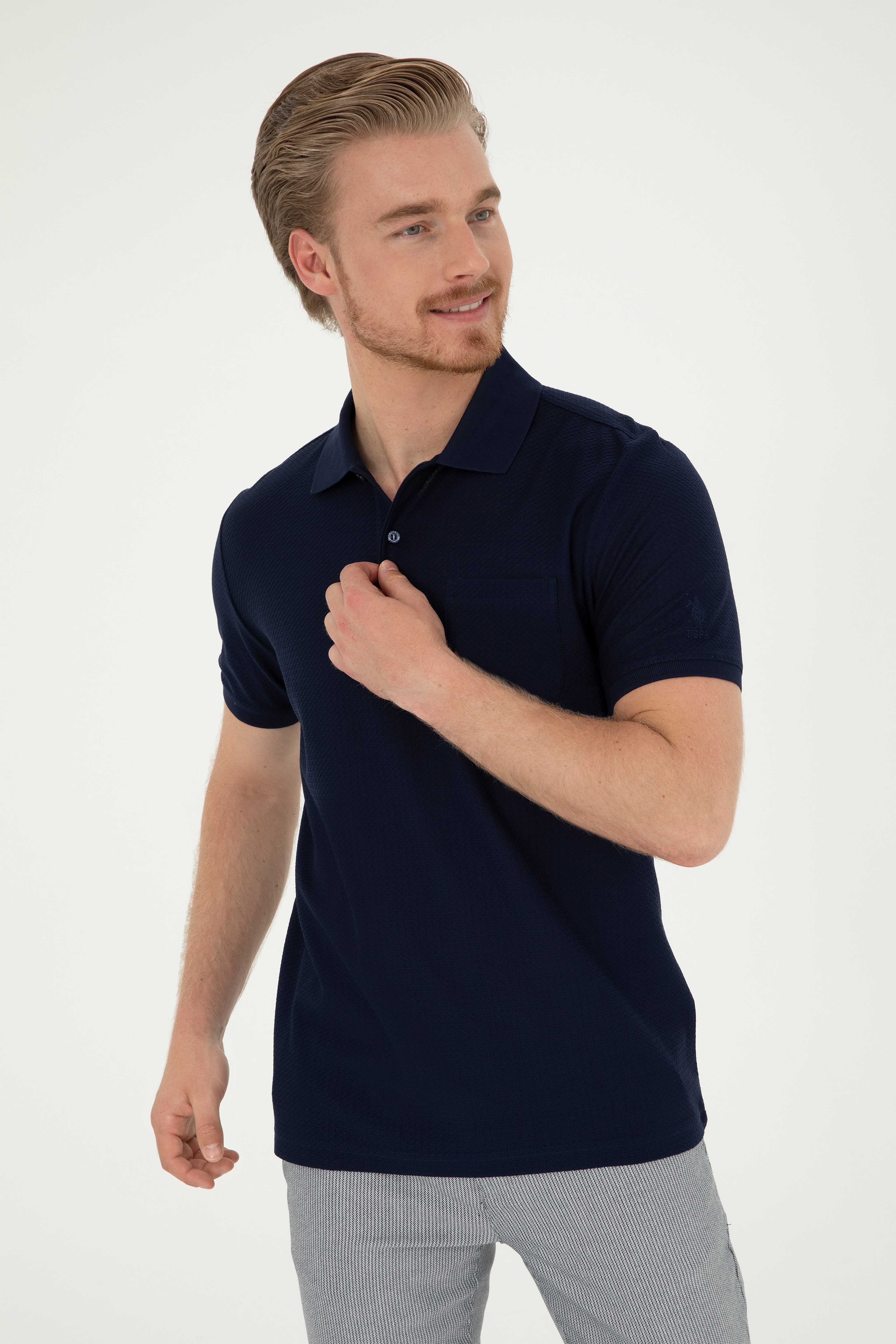 Erkek Regular Fit Polo Yaka Lacivert Tişört - Image 3