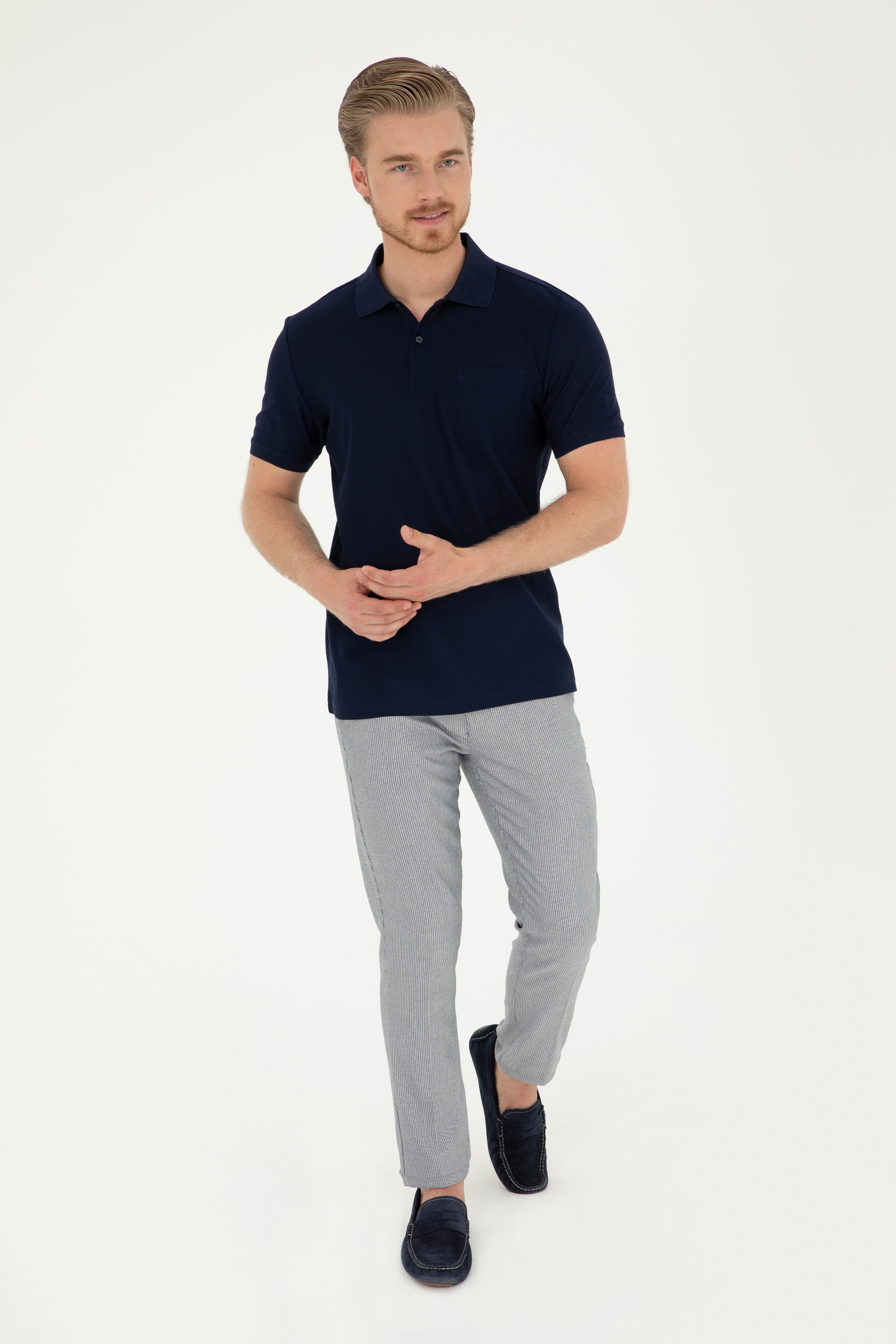 Erkek Regular Fit Polo Yaka Lacivert Tişört - Image 4