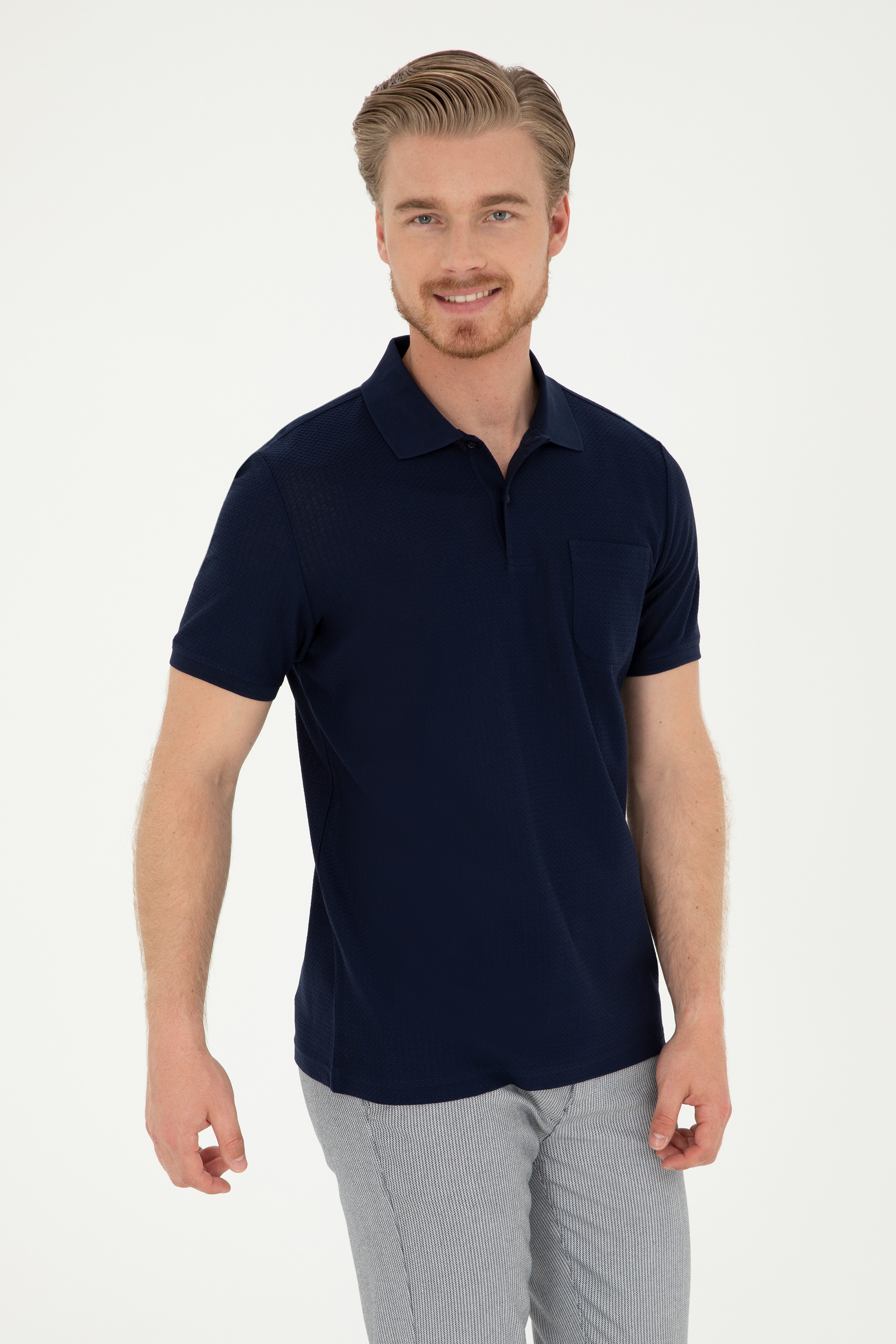 Erkek Regular Fit Polo Yaka Lacivert Tişört - Image 1