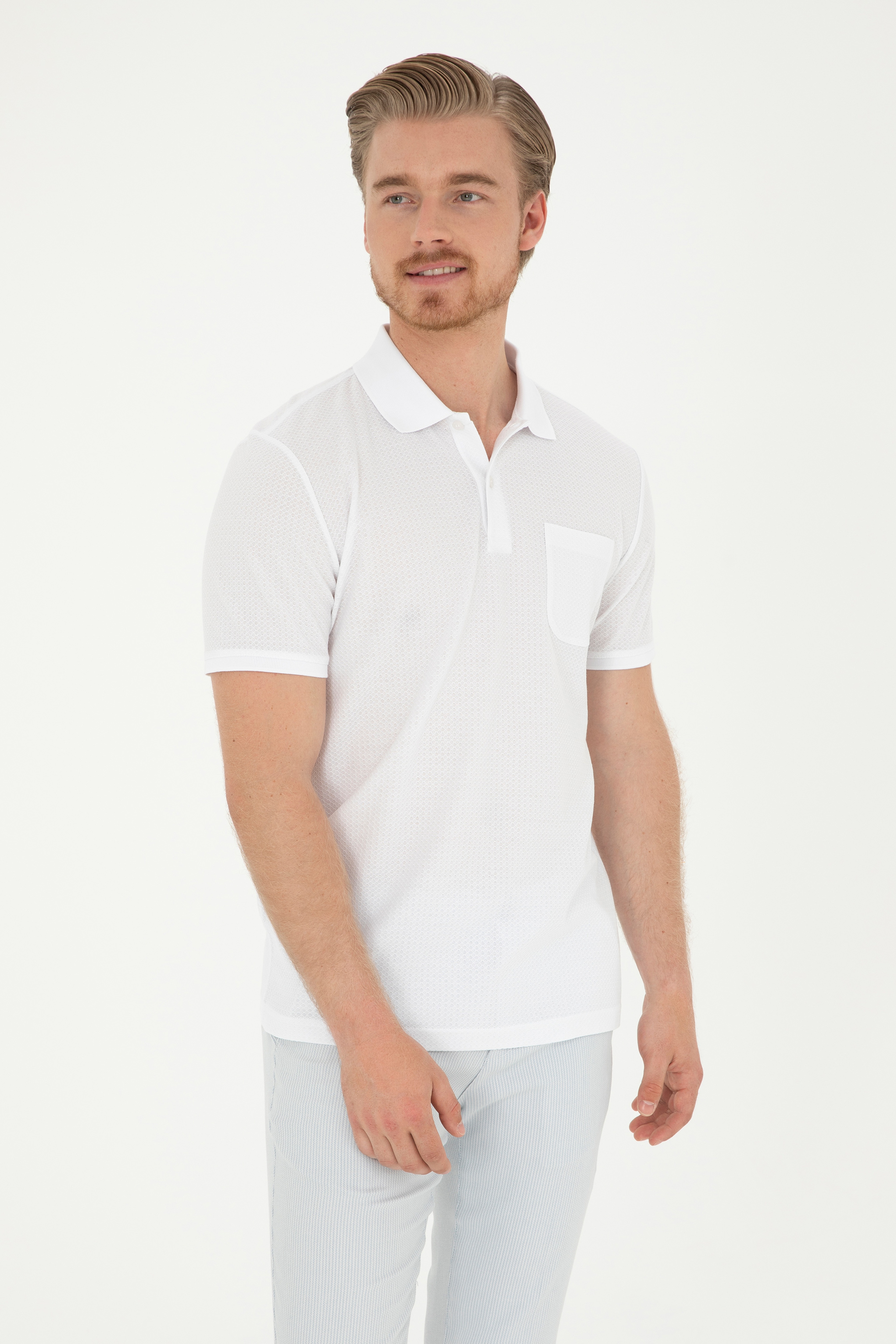 Erkek Regular Fit Polo Yaka Beyaz Tişört - Image 2